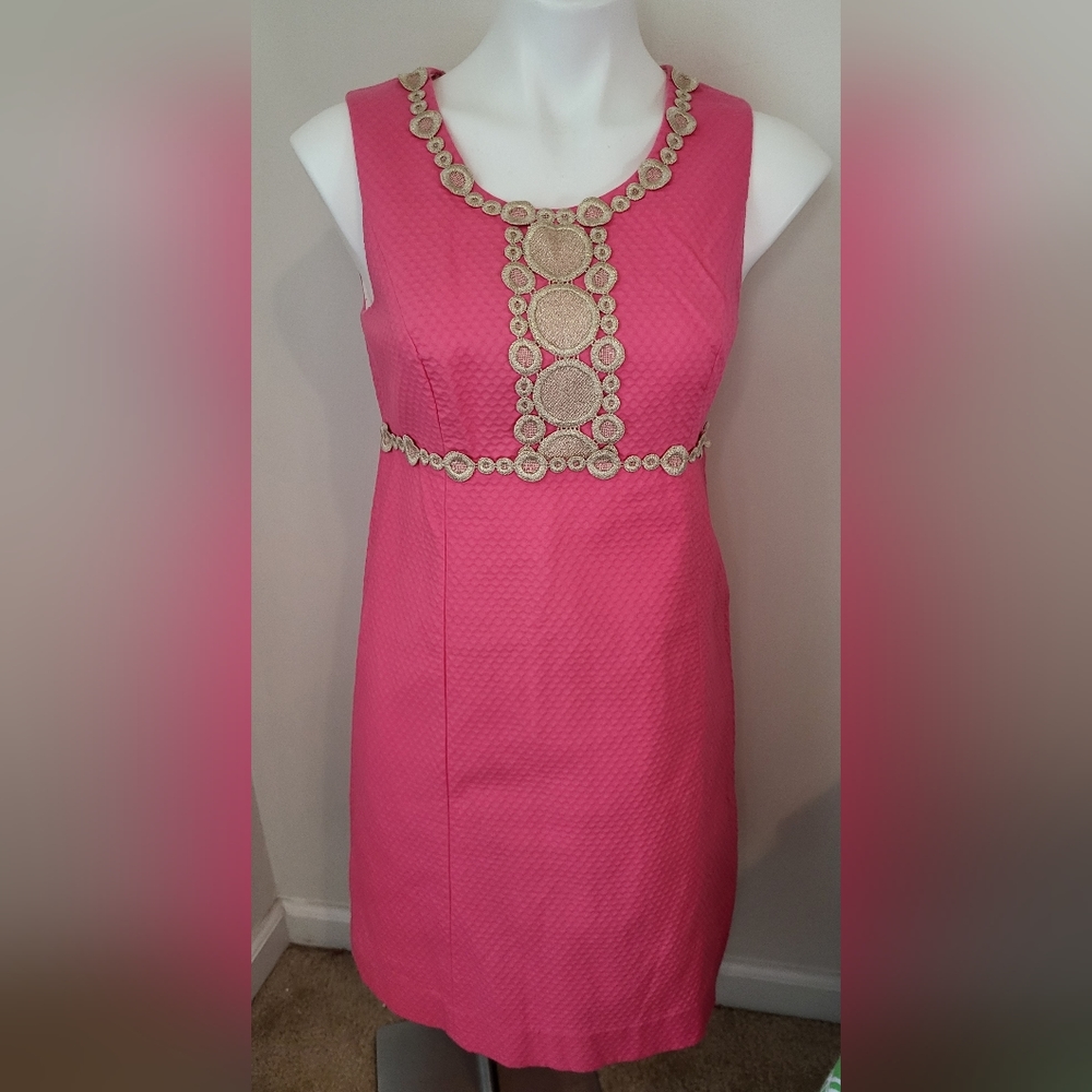 LILY PULITZER PINK AND GOLD SLEEVELESS DRESS Rosie Shift